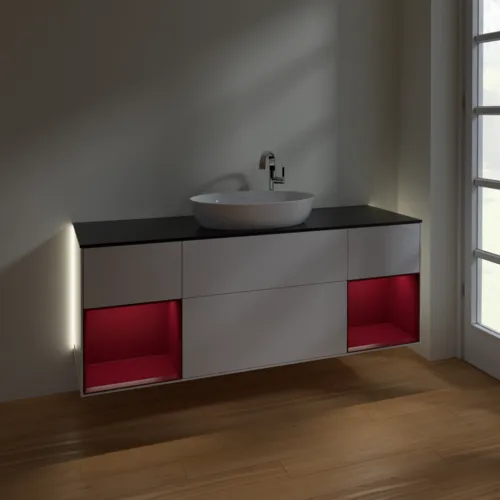 VILLEROY BOCH Finion Waschbeckenunterschrank, mit Beleuchtung, 4 Auszüge, 1600 x 603 x 501 mm, Glossy White Lacquer / Peony Matt Lacquer / Glass Black Matt #G982HBGF, Bild 5