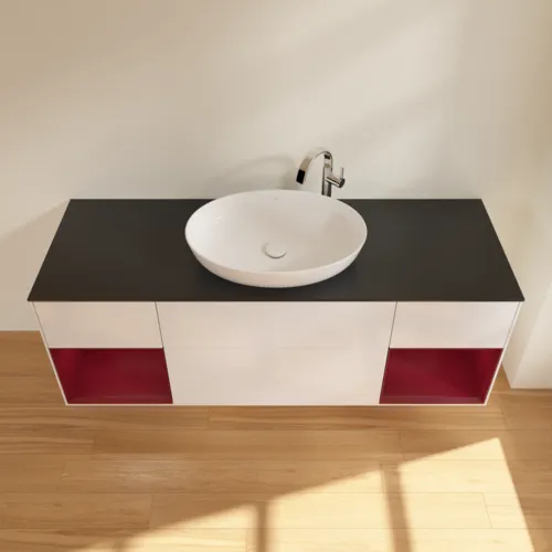 VILLEROY BOCH Finion Waschbeckenunterschrank, mit Beleuchtung, 4 Auszüge, 1600 x 603 x 501 mm, Glossy White Lacquer / Peony Matt Lacquer / Glass Black Matt #G982HBGF, Bild 4