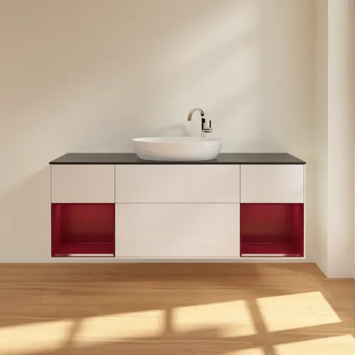 VILLEROY BOCH Finion Waschbeckenunterschrank, mit Beleuchtung, 4 Auszüge, 1600 x 603 x 501 mm, Glossy White Lacquer / Peony Matt Lacquer / Glass Black Matt #G982HBGF, Bild 3