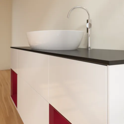 VILLEROY BOCH Finion Waschbeckenunterschrank, mit Beleuchtung, 4 Auszüge, 1600 x 603 x 501 mm, Glossy White Lacquer / Peony Matt Lacquer / Glass Black Matt #G982HBGF, Bild 6