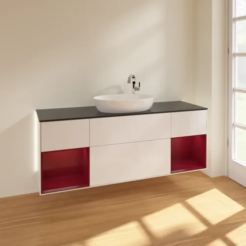 VILLEROY BOCH Finion Waschbeckenunterschrank, mit Beleuchtung, 4 Auszüge, 1600 x 603 x 501 mm, Glossy White Lacquer / Peony Matt Lacquer / Glass Black Matt #G982HBGF, Bild 2