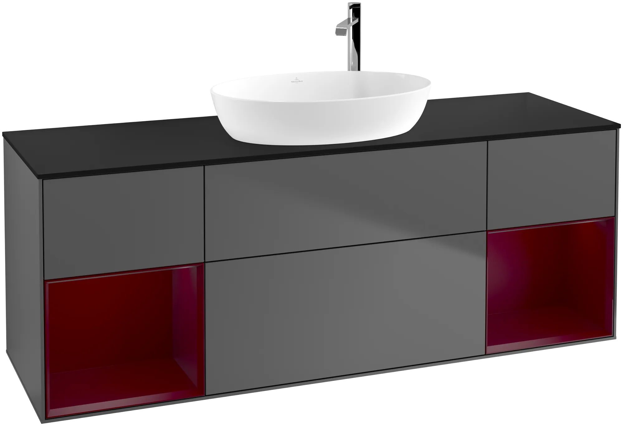 Picture of VILLEROY BOCH Finion Vanity unit, with lighting, 4 pull-out compartments, 1600 x 603 x 501 mm, Anthracite Matt Lacquer / Peony Matt Lacquer / Glass Black Matt #G982HBGK