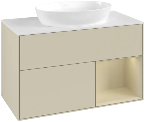 Picture of VILLEROY BOCH Finion Vanity unit, with lighting, 2 pull-out compartments, 1000 x 603 x 501 mm, Silk Grey Matt Lacquer / Silk Grey Matt Lacquer / Glass White Matt #GA21HJHJ