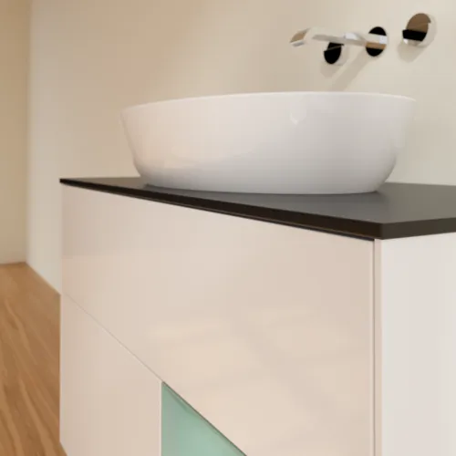 Bild von VILLEROY BOCH Finion Waschbeckenunterschrank, mit Beleuchtung, 2 Auszüge, 1000 x 603 x 501 mm, Glossy White Lacquer / Olive Matt Lacquer / Glass Black Matt #GA22GMGF