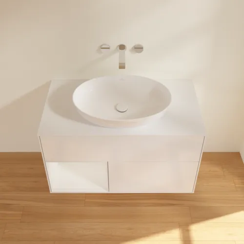Picture of VILLEROY BOCH Finion Vanity unit, with lighting, 2 pull-out compartments, 1000 x 603 x 501 mm, Glossy White Lacquer / Glossy White Lacquer / Glass White Matt #GA11GFGF
