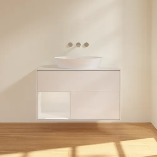 Picture of VILLEROY BOCH Finion Vanity unit, with lighting, 2 pull-out compartments, 1000 x 603 x 501 mm, Glossy White Lacquer / Glossy White Lacquer / Glass White Matt #GA11GFGF