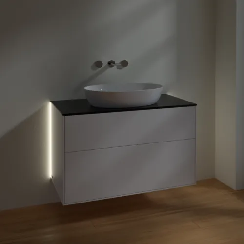 VILLEROY BOCH Finion Waschbeckenunterschrank, mit Beleuchtung, 2 Auszüge, 1000 x 603 x 501 mm, White Matt Lacquer / Glass Black Matt #GA0200MT, Bild 5