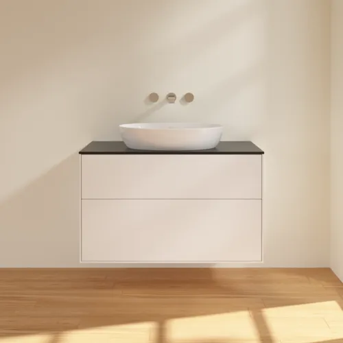 VILLEROY BOCH Finion Waschbeckenunterschrank, mit Beleuchtung, 2 Auszüge, 1000 x 603 x 501 mm, White Matt Lacquer / Glass Black Matt #GA0200MT, Bild 3