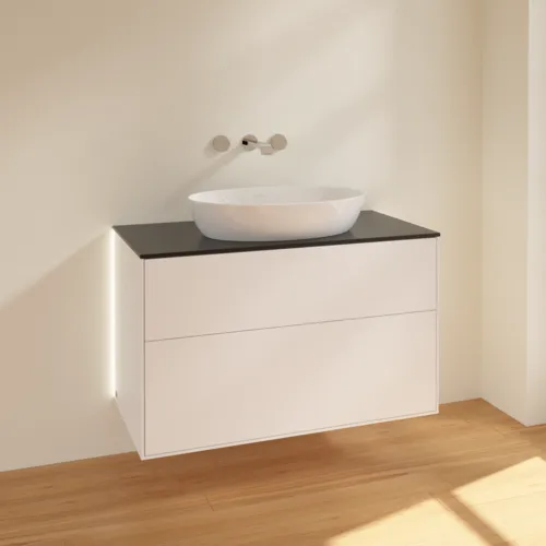 VILLEROY BOCH Finion Waschbeckenunterschrank, mit Beleuchtung, 2 Auszüge, 1000 x 603 x 501 mm, White Matt Lacquer / Glass Black Matt #GA0200MT, Bild 2