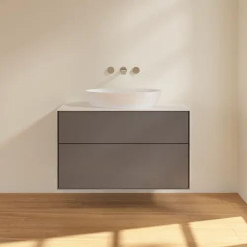 Bild von VILLEROY BOCH Finion Waschbeckenunterschrank, mit Beleuchtung, 2 Auszüge, 1000 x 603 x 501 mm, Anthracite Matt Lacquer / Glass White Matt #GA0100GK