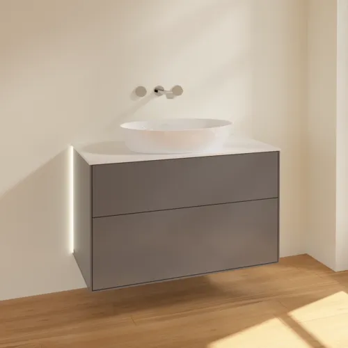 Bild von VILLEROY BOCH Finion Waschbeckenunterschrank, mit Beleuchtung, 2 Auszüge, 1000 x 603 x 501 mm, Anthracite Matt Lacquer / Glass White Matt #GA0100GK