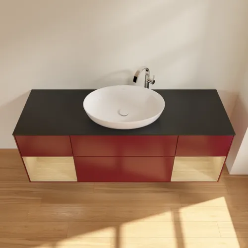 Bild von VILLEROY BOCH Finion Waschbeckenunterschrank, mit Beleuchtung, 4 Auszüge, 1600 x 603 x 501 mm, Peony Matt Lacquer / Oak Veneer / Glass Black Matt #G982PCHB