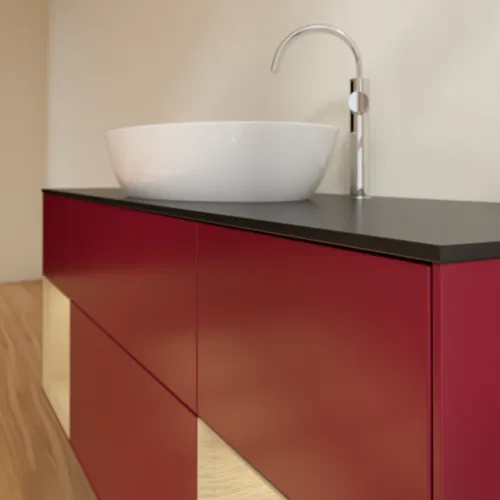 Bild von VILLEROY BOCH Finion Waschbeckenunterschrank, mit Beleuchtung, 4 Auszüge, 1600 x 603 x 501 mm, Peony Matt Lacquer / Oak Veneer / Glass Black Matt #G982PCHB