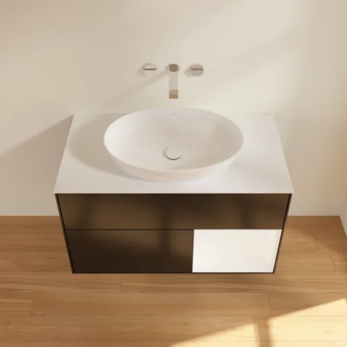 VILLEROY BOCH Finion Waschbeckenunterschrank, mit Beleuchtung, 2 Auszüge, 1000 x 603 x 501 mm, Black Matt Lacquer / White Matt Lacquer / Glass White Matt #GA21MTPD, Bild 4