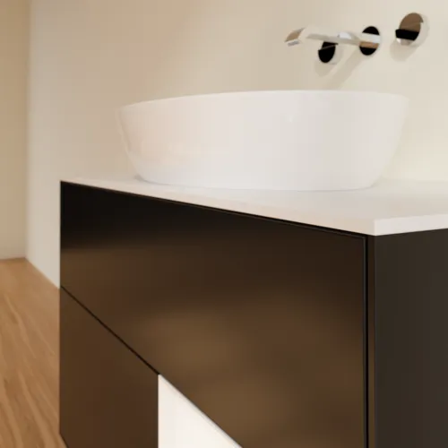 VILLEROY BOCH Finion Waschbeckenunterschrank, mit Beleuchtung, 2 Auszüge, 1000 x 603 x 501 mm, Black Matt Lacquer / White Matt Lacquer / Glass White Matt #GA21MTPD, Bild 6