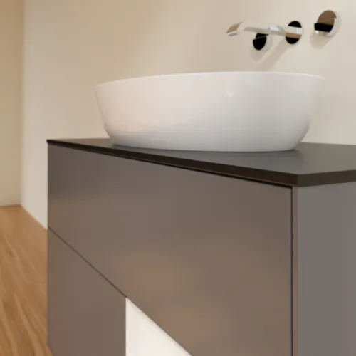 VILLEROY BOCH Finion Waschbeckenunterschrank, mit Beleuchtung, 2 Auszüge, 1000 x 603 x 501 mm, Anthracite Matt Lacquer / Glossy White Lacquer / Glass Black Matt #GA22GFGK, Bild 6