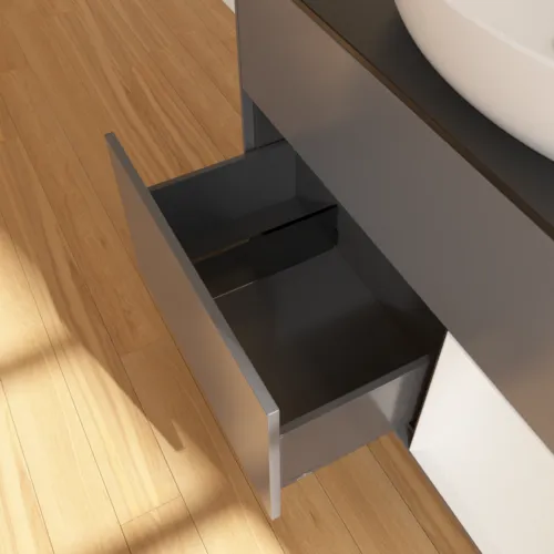 VILLEROY BOCH Finion Waschbeckenunterschrank, mit Beleuchtung, 2 Auszüge, 1000 x 603 x 501 mm, Anthracite Matt Lacquer / Glossy White Lacquer / Glass Black Matt #GA22GFGK, Bild 7