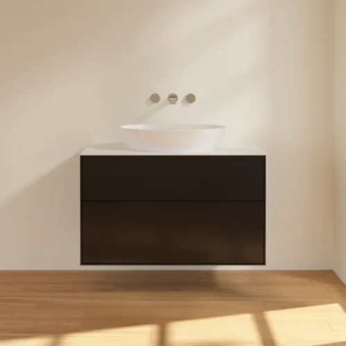 Bild von VILLEROY BOCH Finion Waschbeckenunterschrank, mit Beleuchtung, 2 Auszüge, 1000 x 603 x 501 mm, Black Matt Lacquer / Glass White Matt #GA0100PD
