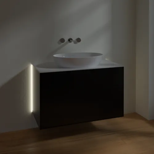 Bild von VILLEROY BOCH Finion Waschbeckenunterschrank, mit Beleuchtung, 2 Auszüge, 1000 x 603 x 501 mm, Black Matt Lacquer / Glass White Matt #GA0100PD