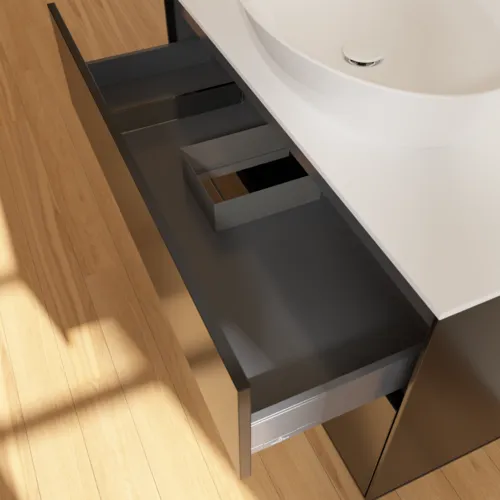 Bild von VILLEROY BOCH Finion Waschbeckenunterschrank, mit Beleuchtung, 2 Auszüge, 1000 x 603 x 501 mm, Black Matt Lacquer / Glass White Matt #GA0100PD