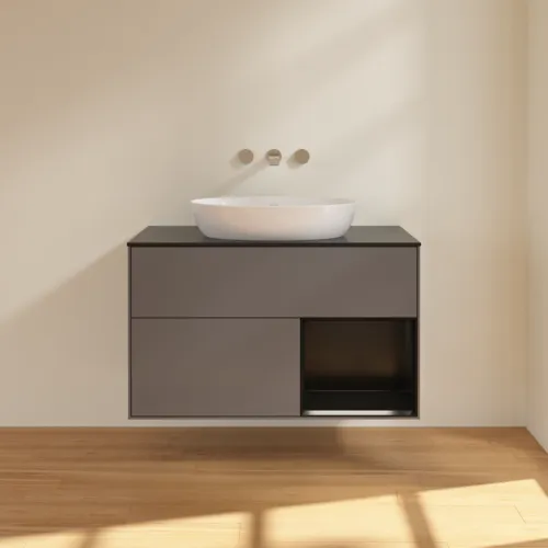 Bild von VILLEROY BOCH Finion Waschbeckenunterschrank, mit Beleuchtung, 2 Auszüge, 1000 x 603 x 501 mm, Anthracite Matt Lacquer / Black Matt Lacquer / Glass Black Matt #GA22PDGK