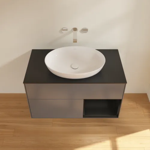 Bild von VILLEROY BOCH Finion Waschbeckenunterschrank, mit Beleuchtung, 2 Auszüge, 1000 x 603 x 501 mm, Anthracite Matt Lacquer / Black Matt Lacquer / Glass Black Matt #GA22PDGK