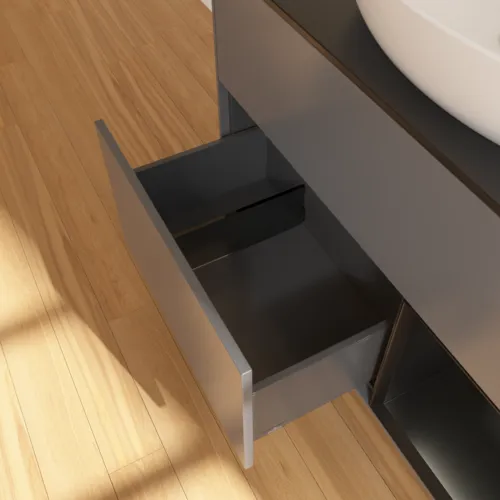 Bild von VILLEROY BOCH Finion Waschbeckenunterschrank, mit Beleuchtung, 2 Auszüge, 1000 x 603 x 501 mm, Anthracite Matt Lacquer / Black Matt Lacquer / Glass Black Matt #GA22PDGK