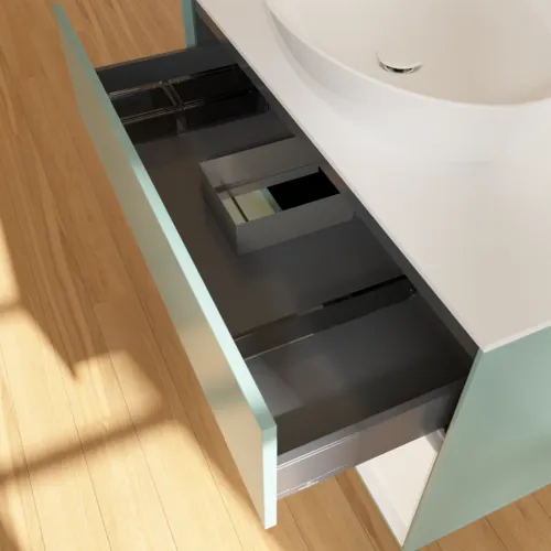 Bild von VILLEROY BOCH Finion Waschbeckenunterschrank, mit Beleuchtung, 2 Auszüge, 1000 x 603 x 501 mm, Olive Matt Lacquer / White Matt Lacquer / Glass White Matt #GA21MTGM