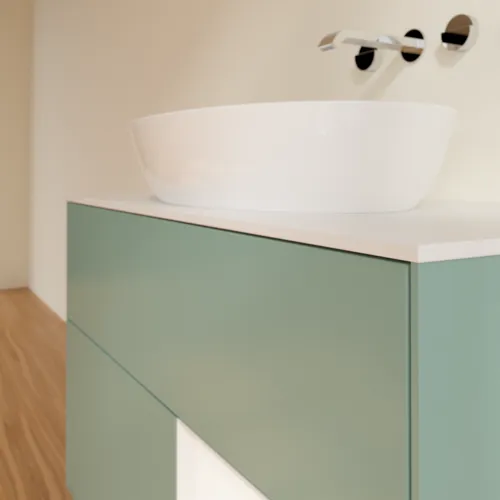 Bild von VILLEROY BOCH Finion Waschbeckenunterschrank, mit Beleuchtung, 2 Auszüge, 1000 x 603 x 501 mm, Olive Matt Lacquer / White Matt Lacquer / Glass White Matt #GA21MTGM
