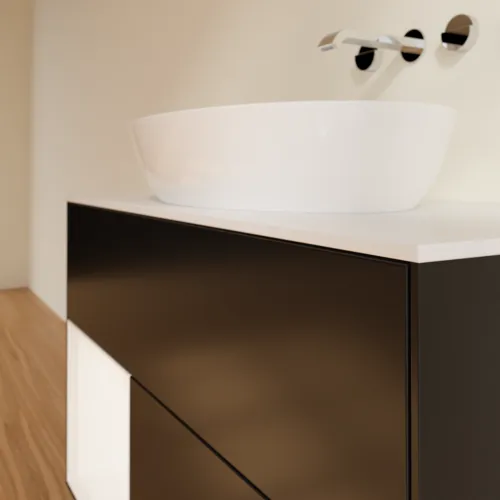 Bild von VILLEROY BOCH Finion Waschbeckenunterschrank, mit Beleuchtung, 2 Auszüge, 1000 x 603 x 501 mm, Black Matt Lacquer / White Matt Lacquer / Glass White Matt #GA11MTPD