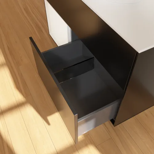 Bild von VILLEROY BOCH Finion Waschbeckenunterschrank, mit Beleuchtung, 2 Auszüge, 1000 x 603 x 501 mm, Black Matt Lacquer / White Matt Lacquer / Glass White Matt #GA11MTPD