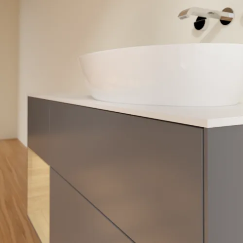 Bild von VILLEROY BOCH Finion Waschbeckenunterschrank, mit Beleuchtung, 3 Auszüge, 1200 x 603 x 501 mm, Anthracite Matt Lacquer / Oak Veneer / Glass White Matt #GA41PCGK