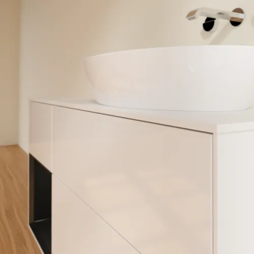 Bild von VILLEROY BOCH Finion Waschbeckenunterschrank, mit Beleuchtung, 3 Auszüge, 1200 x 603 x 501 mm, Glossy White Lacquer / Black Matt Lacquer / Glass White Matt #GA41PDGF