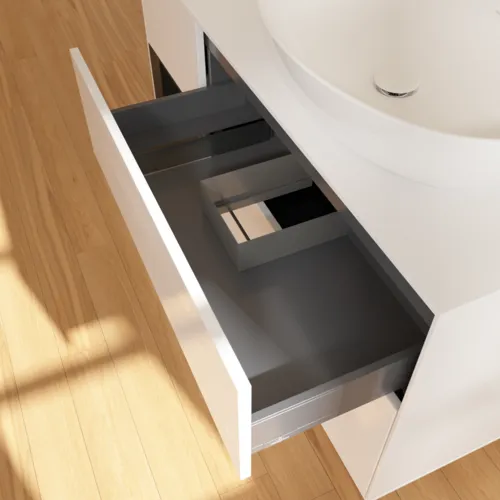 Bild von VILLEROY BOCH Finion Waschbeckenunterschrank, mit Beleuchtung, 3 Auszüge, 1200 x 603 x 501 mm, Glossy White Lacquer / Black Matt Lacquer / Glass White Matt #GA41PDGF
