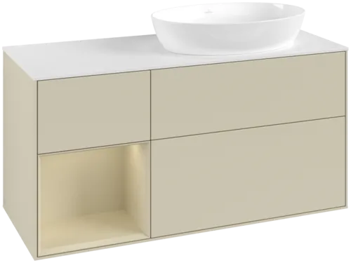 Picture of VILLEROY BOCH Finion Vanity unit, with lighting, 3 pull-out compartments, 1200 x 603 x 501 mm, Silk Grey Matt Lacquer / Silk Grey Matt Lacquer / Glass White Matt #GA41HJHJ