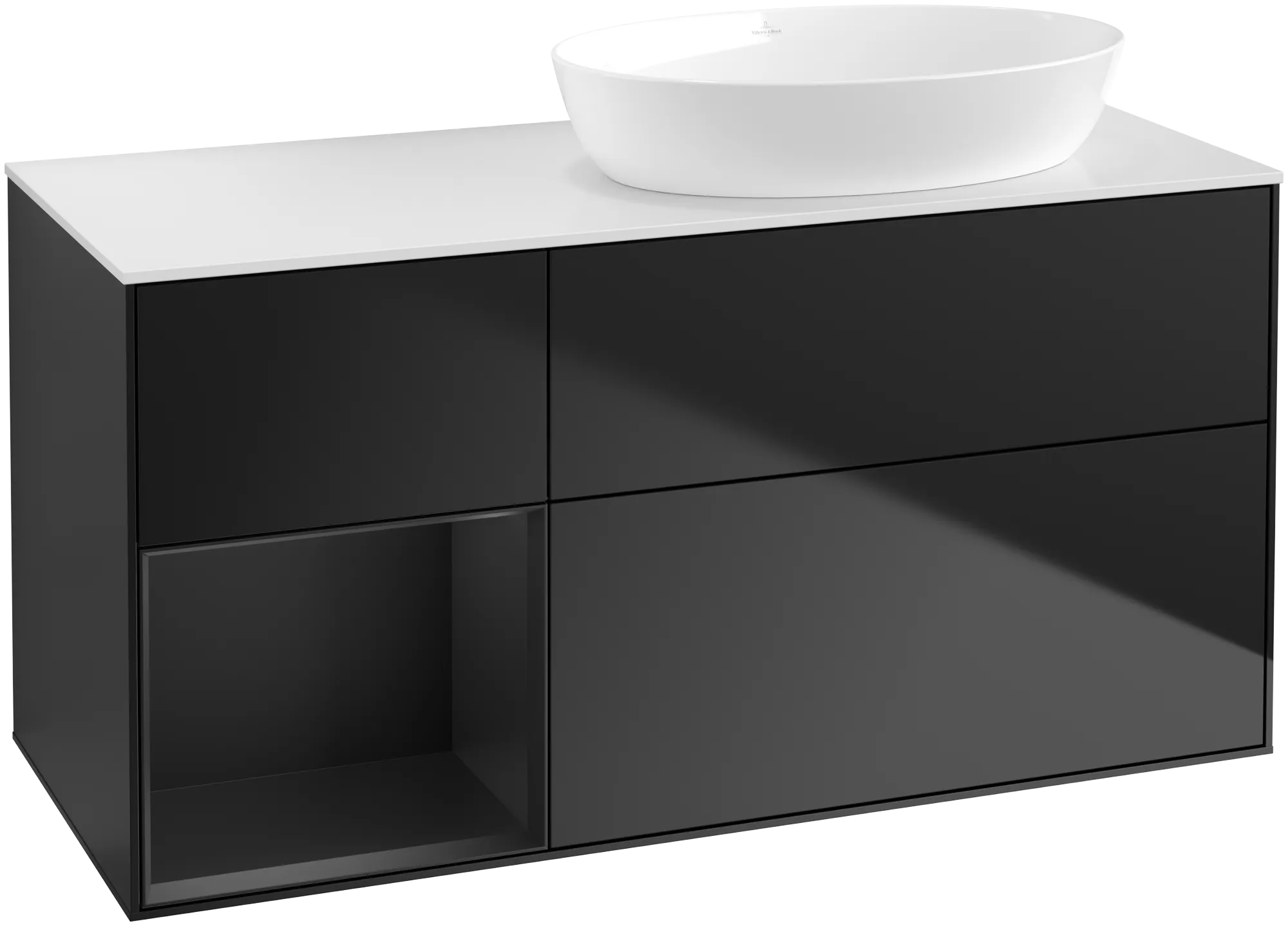 Picture of VILLEROY BOCH Finion Vanity unit, with lighting, 3 pull-out compartments, 1200 x 603 x 501 mm, Black Matt Lacquer / Black Matt Lacquer / Glass White Matt #GA41PDPD