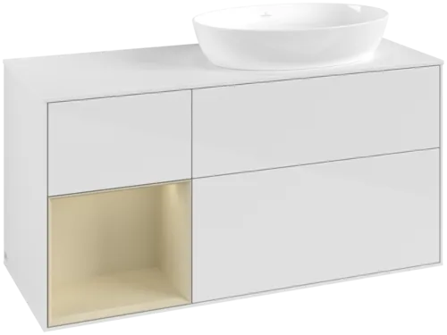 Picture of VILLEROY BOCH Finion Vanity unit, with lighting, 3 pull-out compartments, 1200 x 603 x 501 mm, Glossy White Lacquer / Silk Grey Matt Lacquer / Glass White Matt #GA41HJGF