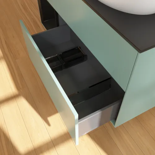 Bild von VILLEROY BOCH Finion Waschbeckenunterschrank, mit Beleuchtung, 3 Auszüge, 1200 x 603 x 501 mm, Olive Matt Lacquer / Black Matt Lacquer / Glass Black Matt #GA42PDGM