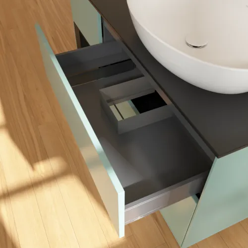 Bild von VILLEROY BOCH Finion Waschbeckenunterschrank, mit Beleuchtung, 3 Auszüge, 1200 x 603 x 501 mm, Olive Matt Lacquer / Black Matt Lacquer / Glass Black Matt #GA42PDGM