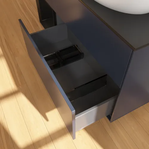Bild von VILLEROY BOCH Finion Waschbeckenunterschrank, mit Beleuchtung, 3 Auszüge, 1200 x 603 x 501 mm, Midnight Blue Matt Lacquer / Black Matt Lacquer / Glass Black Matt #GA42PDHG