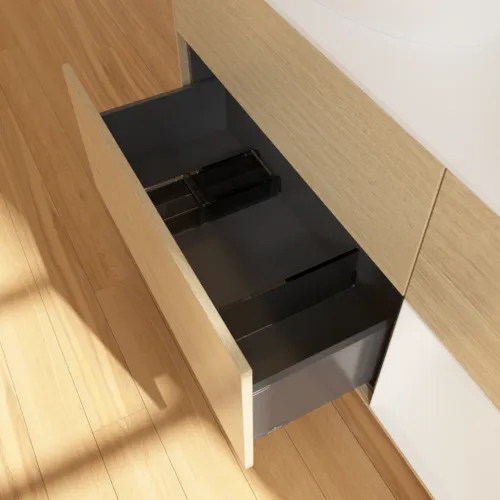 VILLEROY BOCH Finion Waschbeckenunterschrank, mit Beleuchtung, 3 Auszüge, 1200 x 603 x 501 mm, Oak Veneer / Glossy White Lacquer / Glass White Matt #GA51GFPC, Bild 7