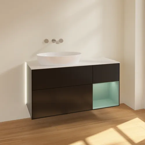 VILLEROY BOCH Finion Waschbeckenunterschrank, mit Beleuchtung, 3 Auszüge, 1200 x 603 x 501 mm, Black Matt Lacquer / Olive Matt Lacquer / Glass White Matt #GA51GMPD, Bild 2