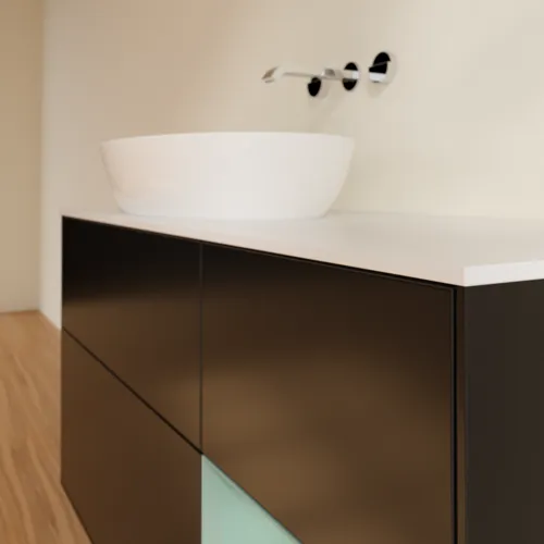 VILLEROY BOCH Finion Waschbeckenunterschrank, mit Beleuchtung, 3 Auszüge, 1200 x 603 x 501 mm, Black Matt Lacquer / Olive Matt Lacquer / Glass White Matt #GA51GMPD, Bild 6