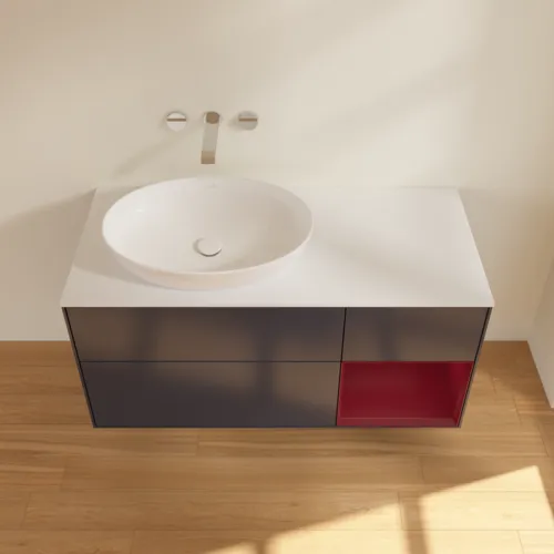 Bild von VILLEROY BOCH Finion Waschbeckenunterschrank, mit Beleuchtung, 3 Auszüge, 1200 x 603 x 501 mm, Midnight Blue Matt Lacquer / Peony Matt Lacquer / Glass White Matt #GA51HBHG