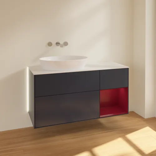 Bild von VILLEROY BOCH Finion Waschbeckenunterschrank, mit Beleuchtung, 3 Auszüge, 1200 x 603 x 501 mm, Midnight Blue Matt Lacquer / Peony Matt Lacquer / Glass White Matt #GA51HBHG