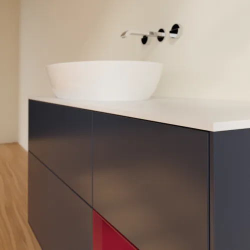 Bild von VILLEROY BOCH Finion Waschbeckenunterschrank, mit Beleuchtung, 3 Auszüge, 1200 x 603 x 501 mm, Midnight Blue Matt Lacquer / Peony Matt Lacquer / Glass White Matt #GA51HBHG