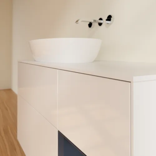 Bild von VILLEROY BOCH Finion Waschbeckenunterschrank, mit Beleuchtung, 3 Auszüge, 1200 x 603 x 501 mm, Glossy White Lacquer / Midnight Blue Matt Lacquer / Glass White Matt #GA51HGGF