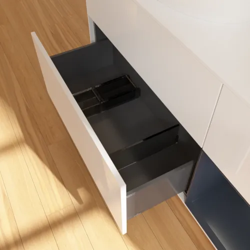 Bild von VILLEROY BOCH Finion Waschbeckenunterschrank, mit Beleuchtung, 3 Auszüge, 1200 x 603 x 501 mm, Glossy White Lacquer / Midnight Blue Matt Lacquer / Glass White Matt #GA51HGGF