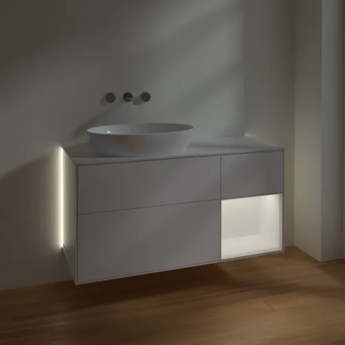VILLEROY BOCH Finion Waschbeckenunterschrank, mit Beleuchtung, 3 Auszüge, 1200 x 603 x 501 mm, White Matt Lacquer / White Matt Lacquer / Glass White Matt #GA51MTMT, Bild 5