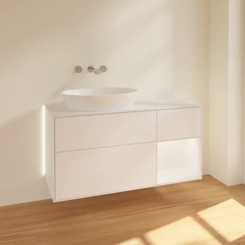 VILLEROY BOCH Finion Waschbeckenunterschrank, mit Beleuchtung, 3 Auszüge, 1200 x 603 x 501 mm, White Matt Lacquer / White Matt Lacquer / Glass White Matt #GA51MTMT, Bild 2